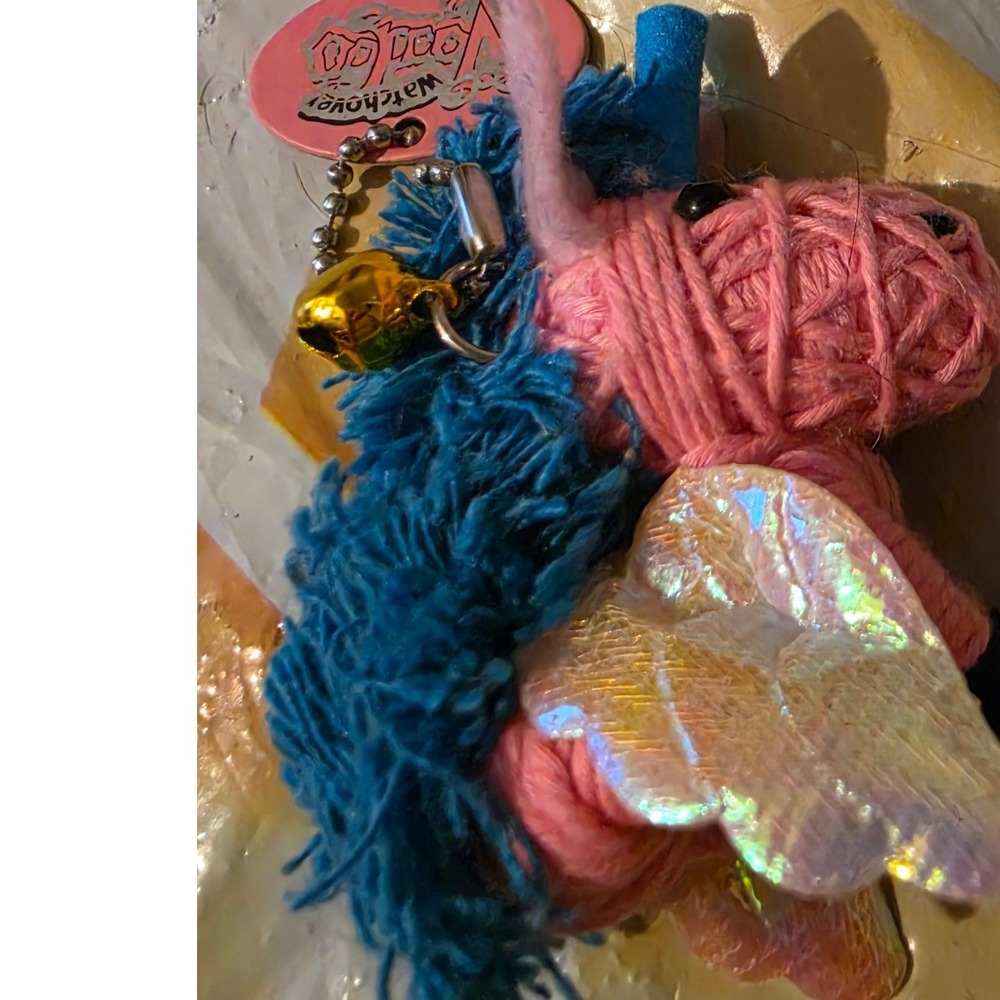 Watchover Voodoo Unicorn String Doll Keychain Pink Blue Iridescent Wings Bell